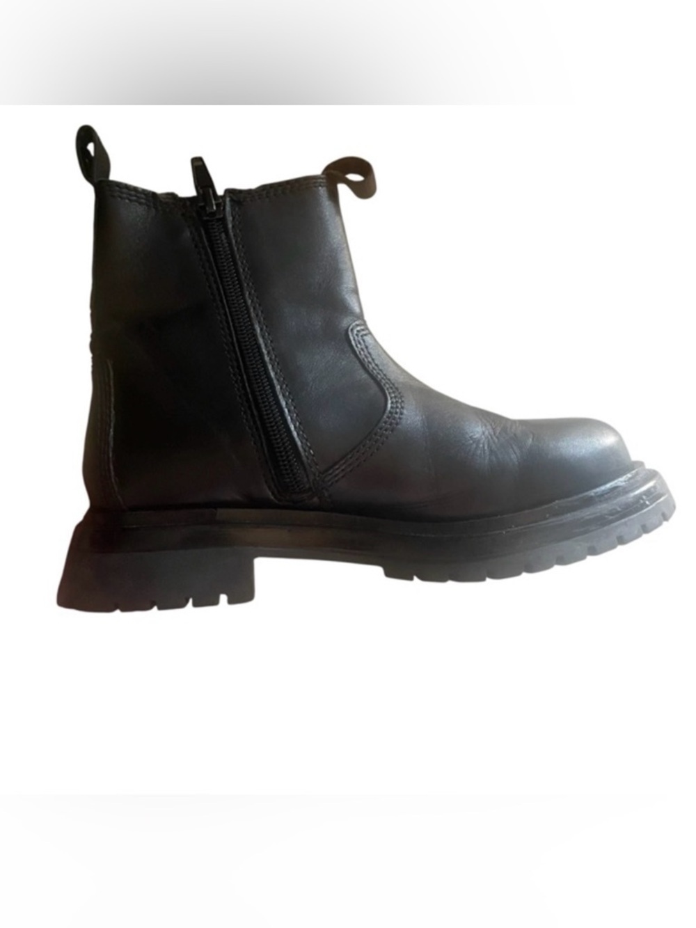 Zara Kids Leather Chelsea Boots Black Side-Zip Lug Sole Size 32